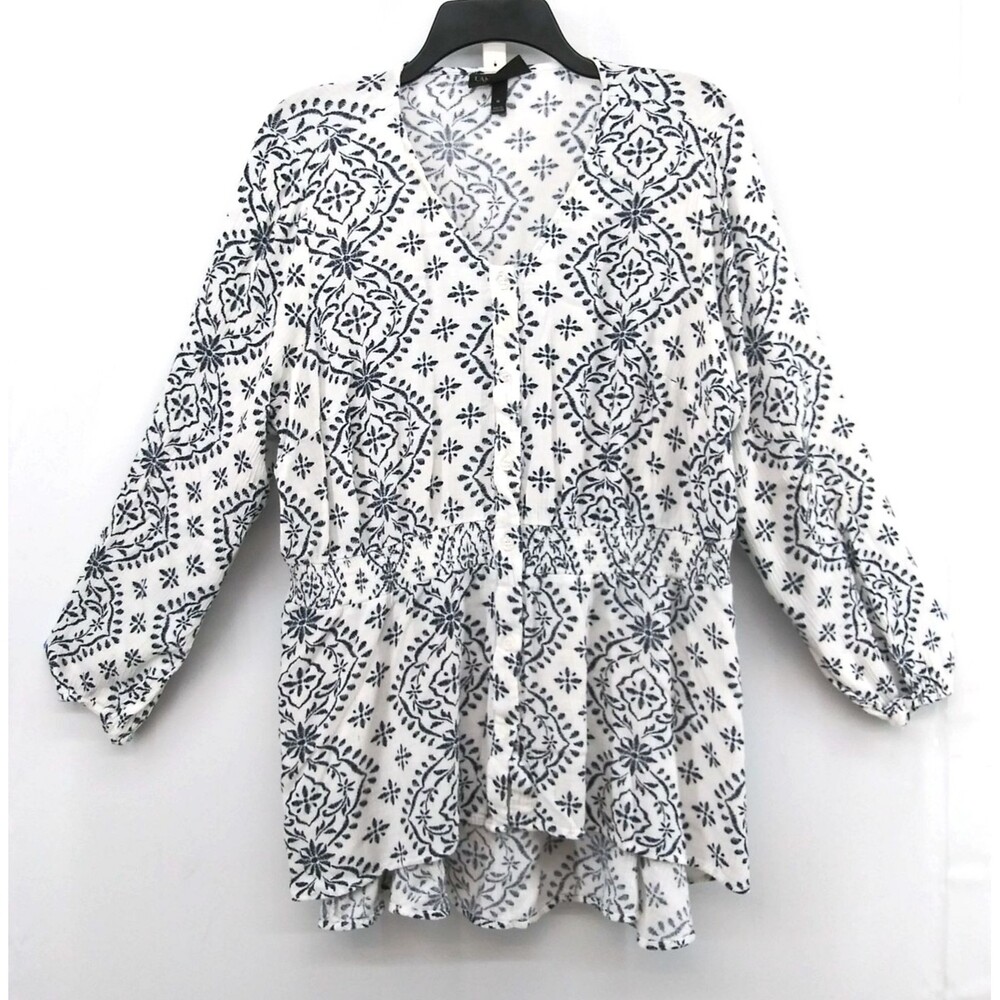 Lane Bryant Shirt Women Size 18 White Floral Lightweight Long Sleeve Casual Top